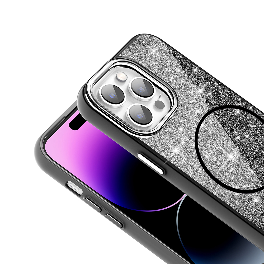 Apple iPhone 14 Pro Max Uyumlu Kılıf Magsafe Şarj Özellikli Parlayan Simli Zore Okso Kapak - 11