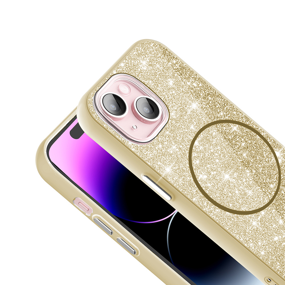 Apple iPhone 15 Uyumlu Kılıf Magsafe Şarj Özellikli Parlayan Simli Zore Okso Kapak - 3