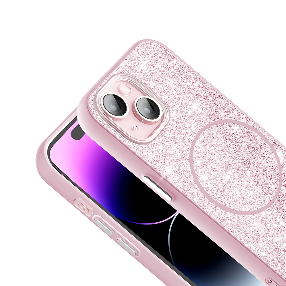 Apple iPhone 15 Uyumlu Kılıf Magsafe Şarj Özellikli Parlayan Simli Zore Okso Kapak - 5
