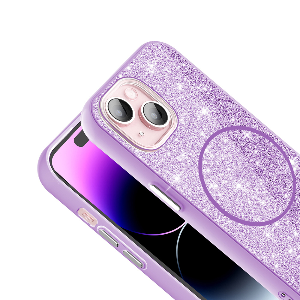 Apple iPhone 15 Uyumlu Kılıf Magsafe Şarj Özellikli Parlayan Simli Zore Okso Kapak - 7