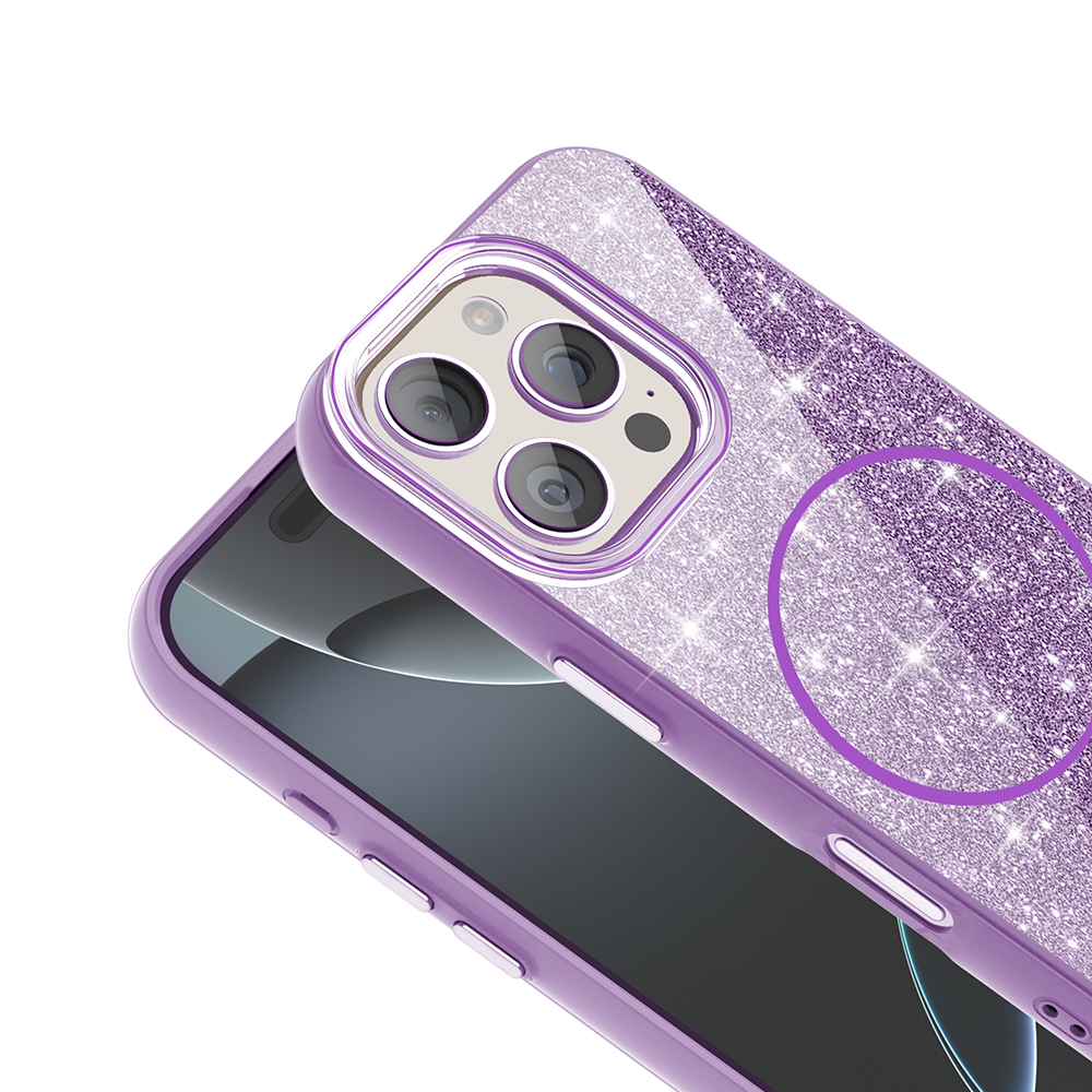 Apple iPhone 16 Pro Uyumlu Kılıf Magsafe Şarj Özellikli Parlayan Simli Zore Okso Kapak - 2