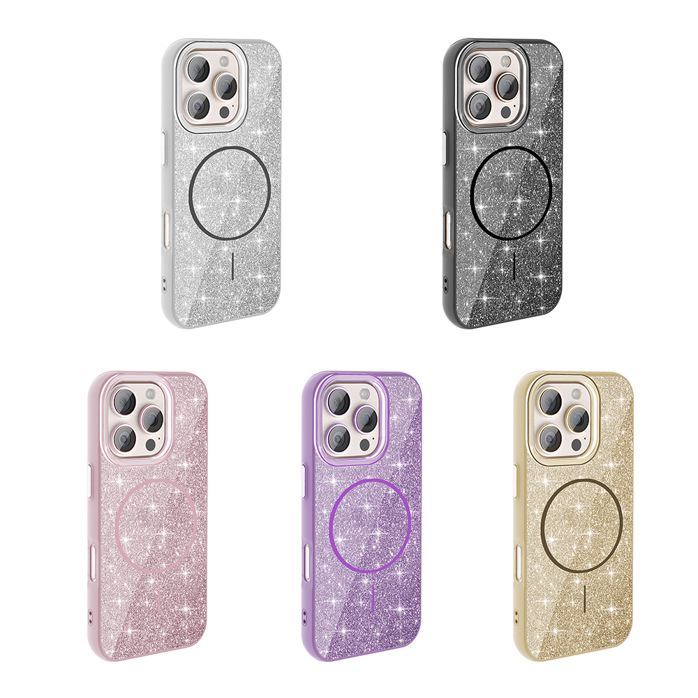 Apple iPhone 16 Pro Uyumlu Kılıf Magsafe Şarj Özellikli Parlayan Simli Zore Okso Kapak - 3