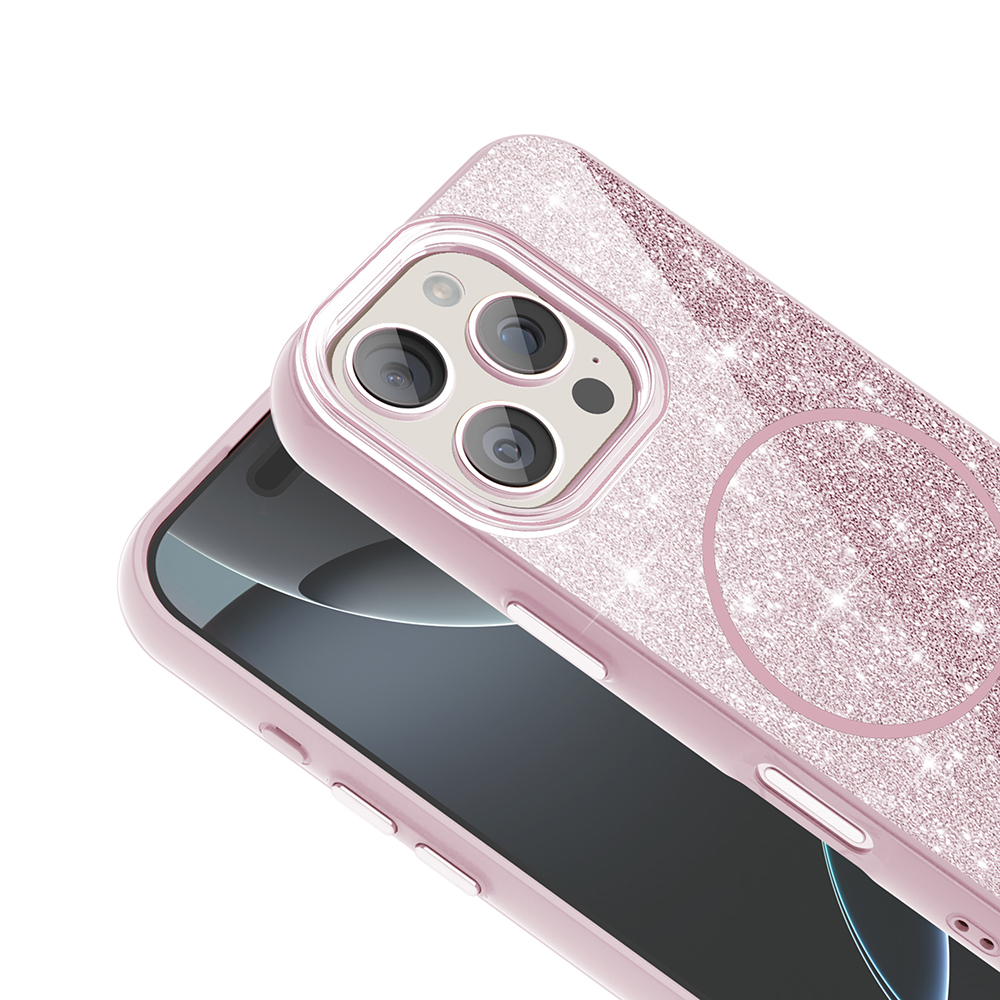 Apple iPhone 16 Pro Uyumlu Kılıf Magsafe Şarj Özellikli Parlayan Simli Zore Okso Kapak - 7