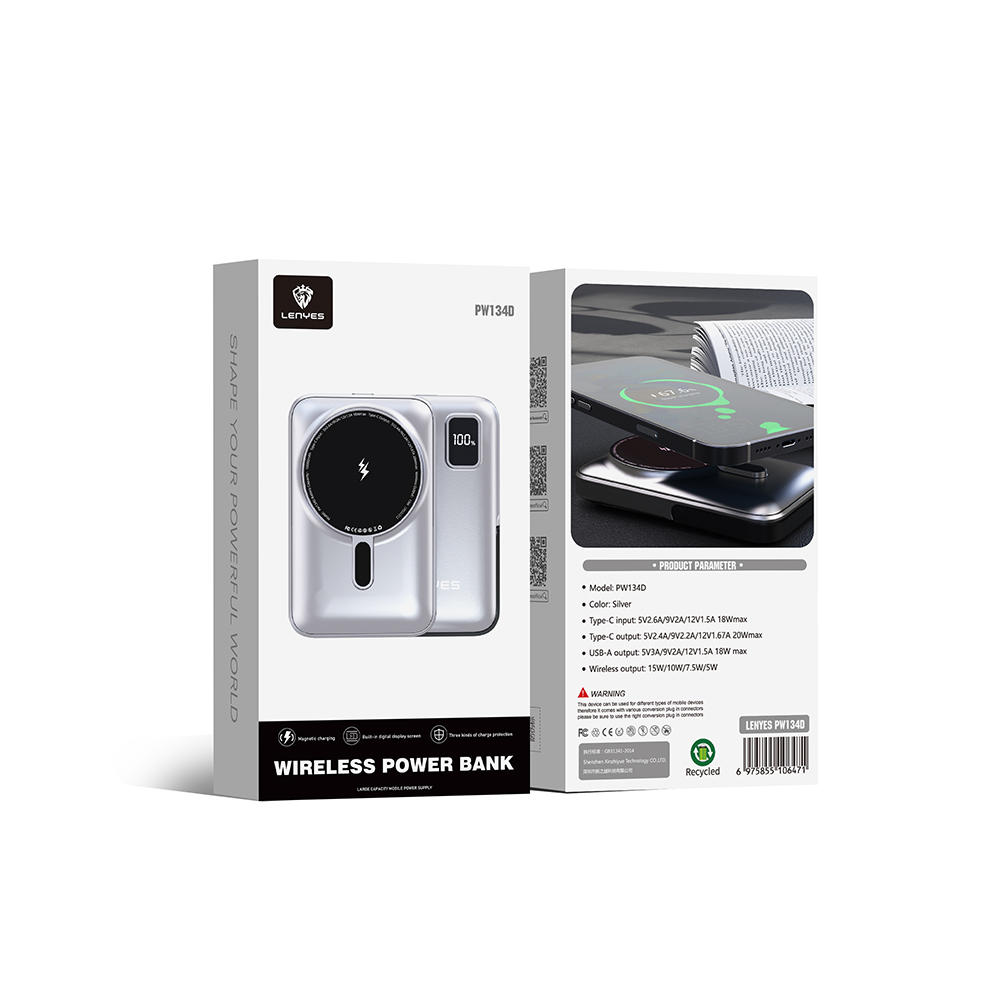 Lenyes PW134D 20W Ultra İnce Dijital LED Ekranlı Standlı Wireless Powerbank 15W 10000mAh - 6