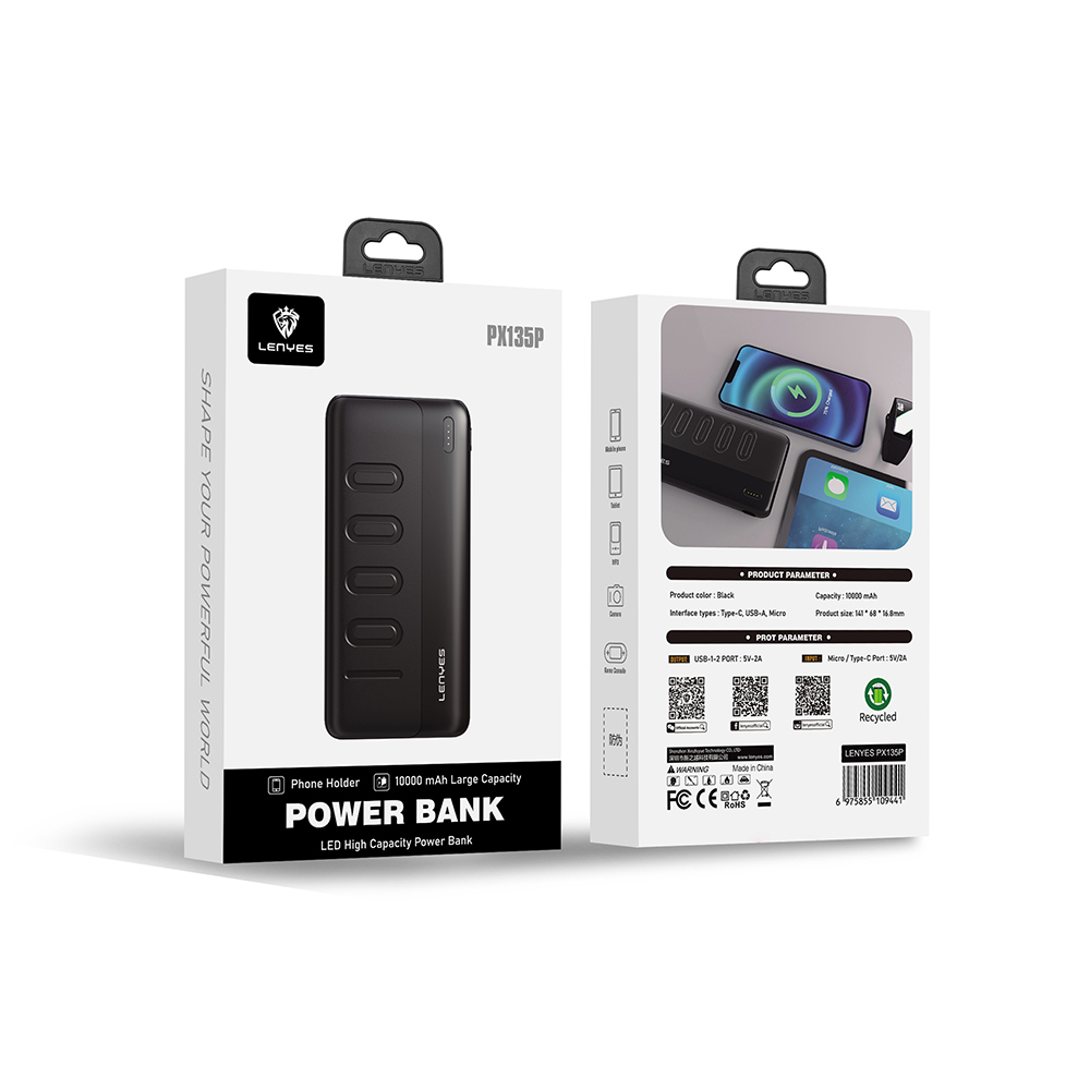Lenyes PX135P Led Işık Göstergeli Taşınabilir Powerbank 10W 10000mAh - 3