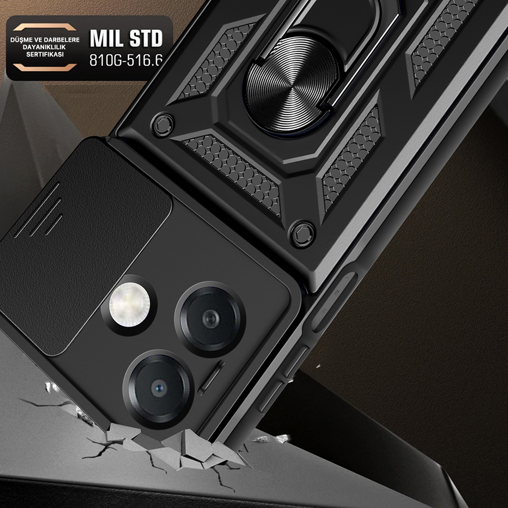 Oppo A3x 4G Kılıf Magnetik Standlı Kamera Korumalı Zore Sürgülü Vega Kapak - 2