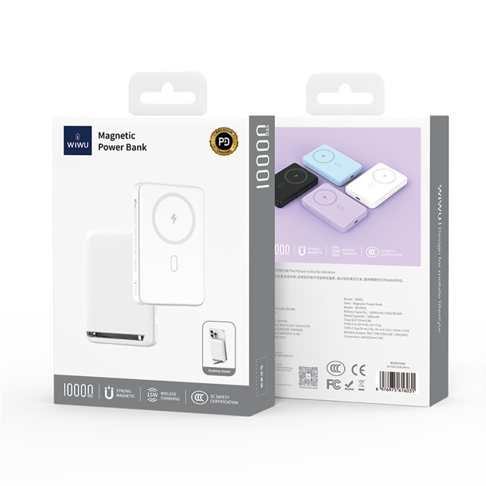 Wiwu Wi-P043 LED Işık Göstergeli Standlı Taşınabilir Magsafe Wireless Powerbank 10.000mAh 15W - 11