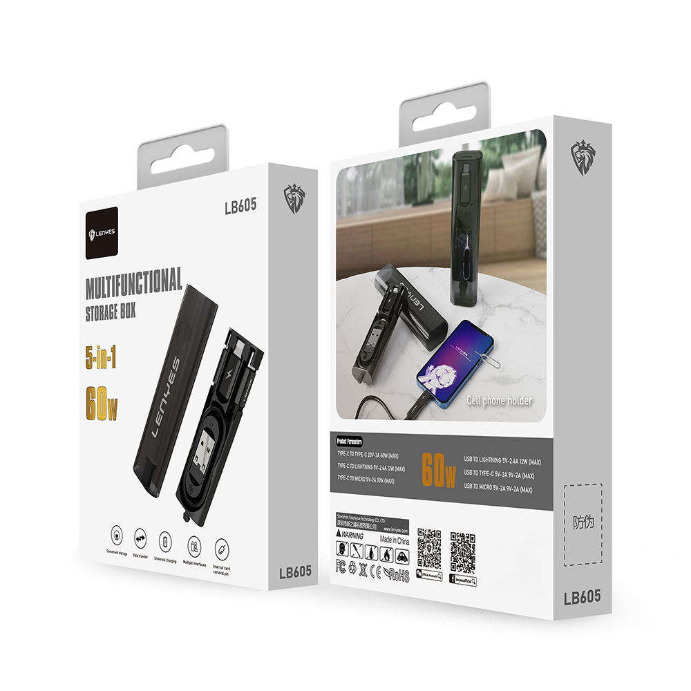 Lenyes LB605 5in1 Type-C to Type-C Kablolu 60W Çevirici Adaptör Seti Saklama Kutusu - 5