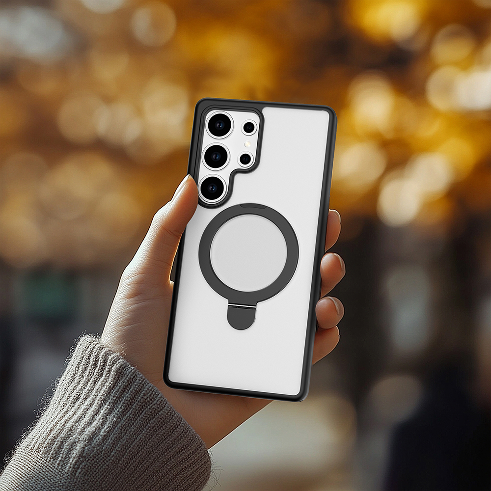 Samsung Galaxy S25 Ultra Uyumlu Kılıf Magsafe Şarj Özellikli Raptic Air Stand Serisi Buzlu Transparan Tasarımlı Standlı Kapak - 9