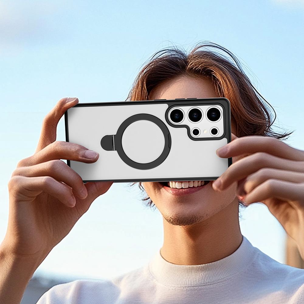 Samsung Galaxy S25 Ultra Uyumlu Kılıf Magsafe Şarj Özellikli Raptic Air Stand Serisi Buzlu Transparan Tasarımlı Standlı Kapak - 10