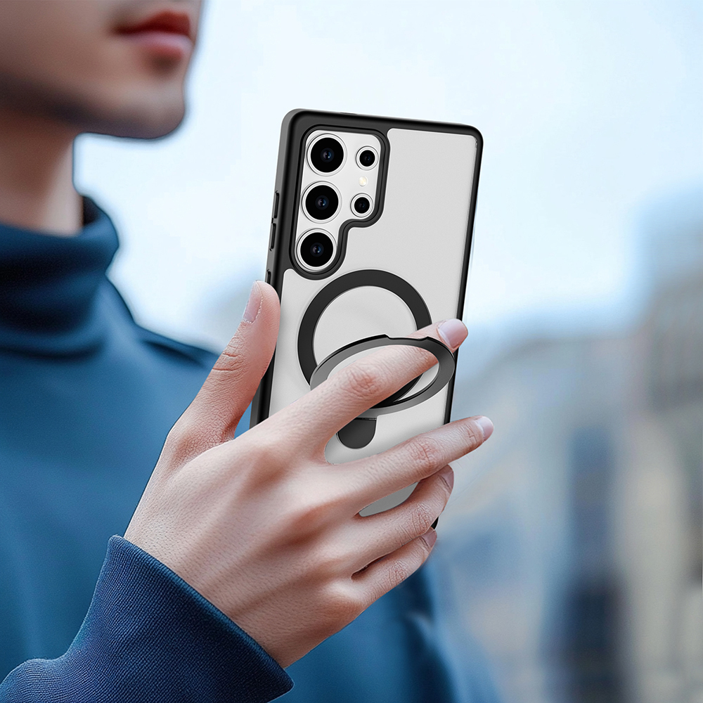 Samsung Galaxy S25 Ultra Uyumlu Kılıf Magsafe Şarj Özellikli Raptic Air Stand Serisi Buzlu Transparan Tasarımlı Standlı Kapak - 11