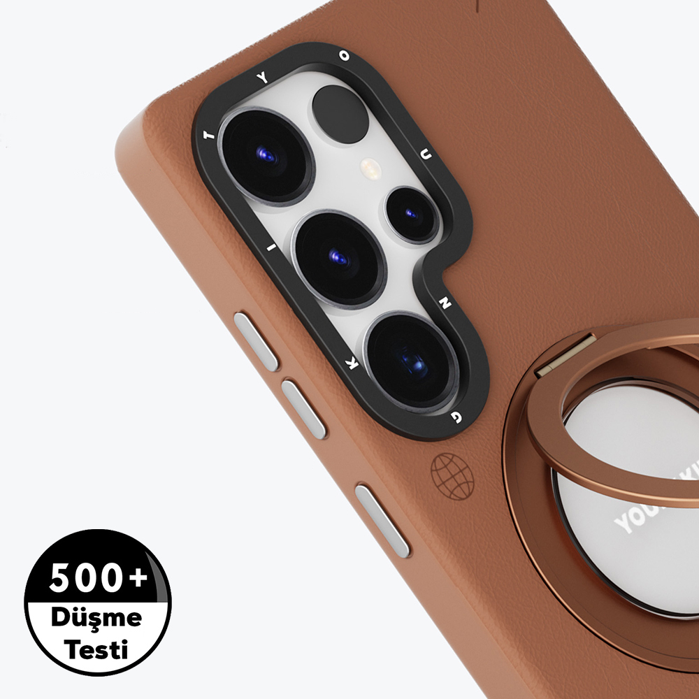 Samsung Galaxy S25 Ultra Uyumlu Kılıf Magsafe Şarj Özellikli 360° Standlı Basit Mat Deri Desenli Youngkit Tech Leather Serisi Kapak - 7