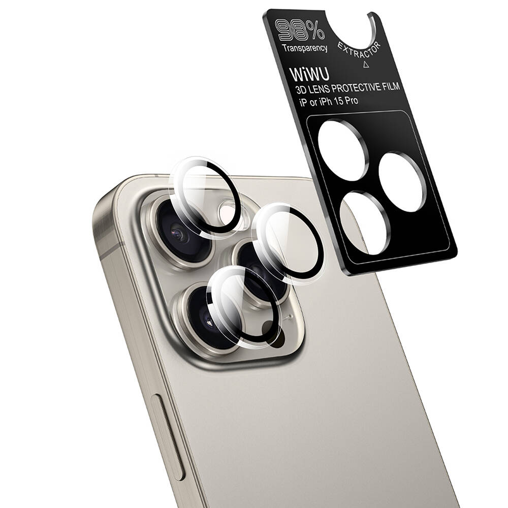 Apple iPhone 15 Pro Max Uyumlu Wiwu Wi-IP002 2in1 Temperli Cam Ahize Toz Önleyici Ekran Koruyucu ve Kamera Lens Koruyucu Set - 3
