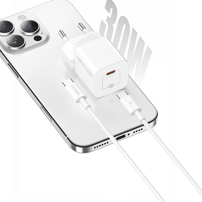 Recci RC77E GaN Teknolojili Hızlı Şarj Başlığı Type-C to Type-C PD 30W Kablolu Şarj Seti - 4