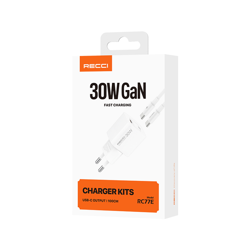 Recci RC77E GaN Teknolojili Hızlı Şarj Başlığı Type-C to Type-C PD 30W Kablolu Şarj Seti - 8