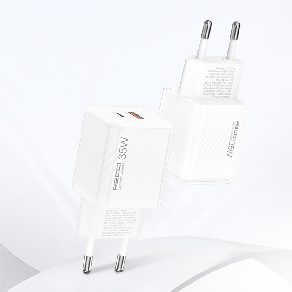 Recci RC83E Type-C PD & USB-A GaN Teknolojili QC3.0 Hızlı Şarj Başlığı 35W - 4