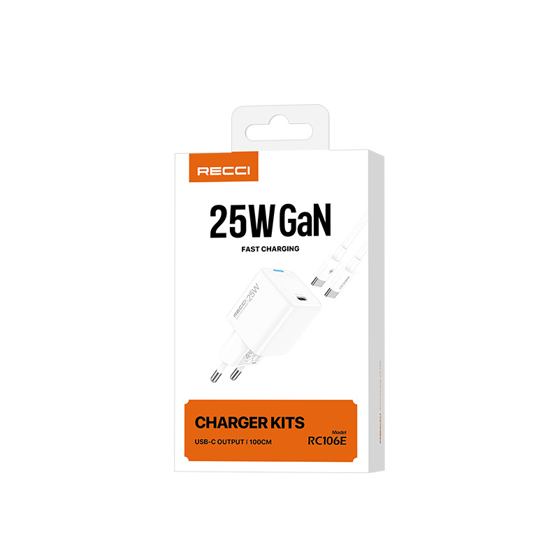 Recci RC106E GaN Teknolojili Hızlı Şarj Başlığı Type-C to Type-C PD 25W Kablolu Şarj Seti - 5
