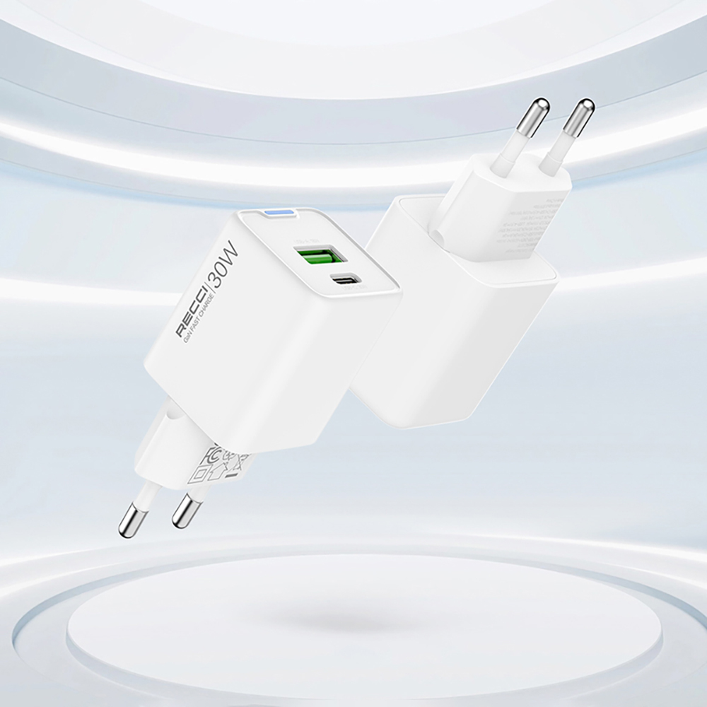 Recci RC107E Type-C PD & USB-A GaN Teknolojili Hızlı Şarj Başlığı 30W - 4