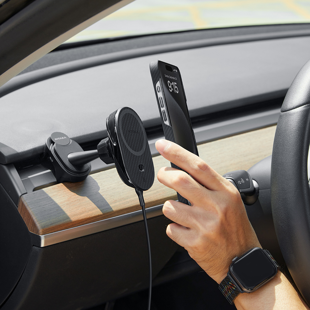 Pitaka MagEZ Pro 2 Magsafe Şarj Özellikli Qi2 Tesla Model Y ve Model 3 Uyumlu Aramid Fiber Araç Telefon Tutucu - 20