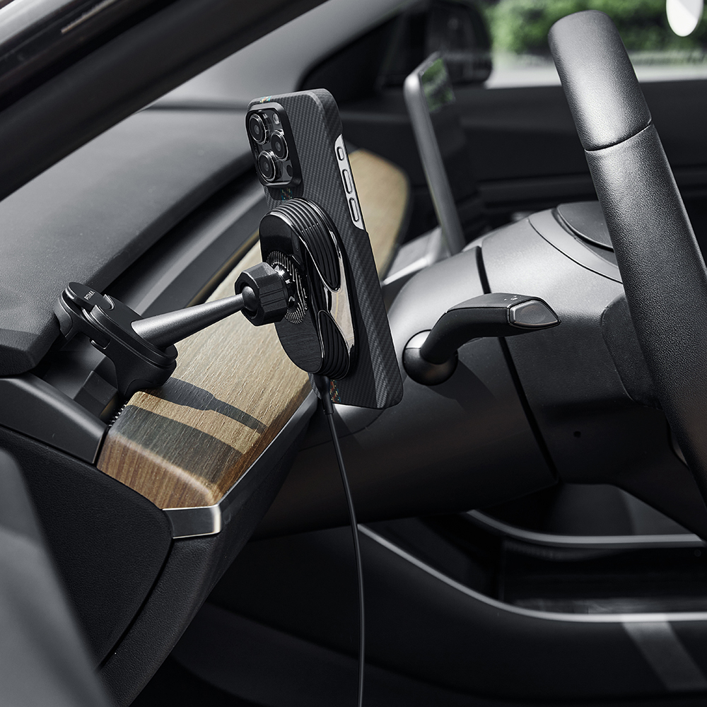 Pitaka MagEZ Pro 2 Magsafe Şarj Özellikli Qi2 Tesla Model Y ve Model 3 Uyumlu Aramid Fiber Araç Telefon Tutucu - 22