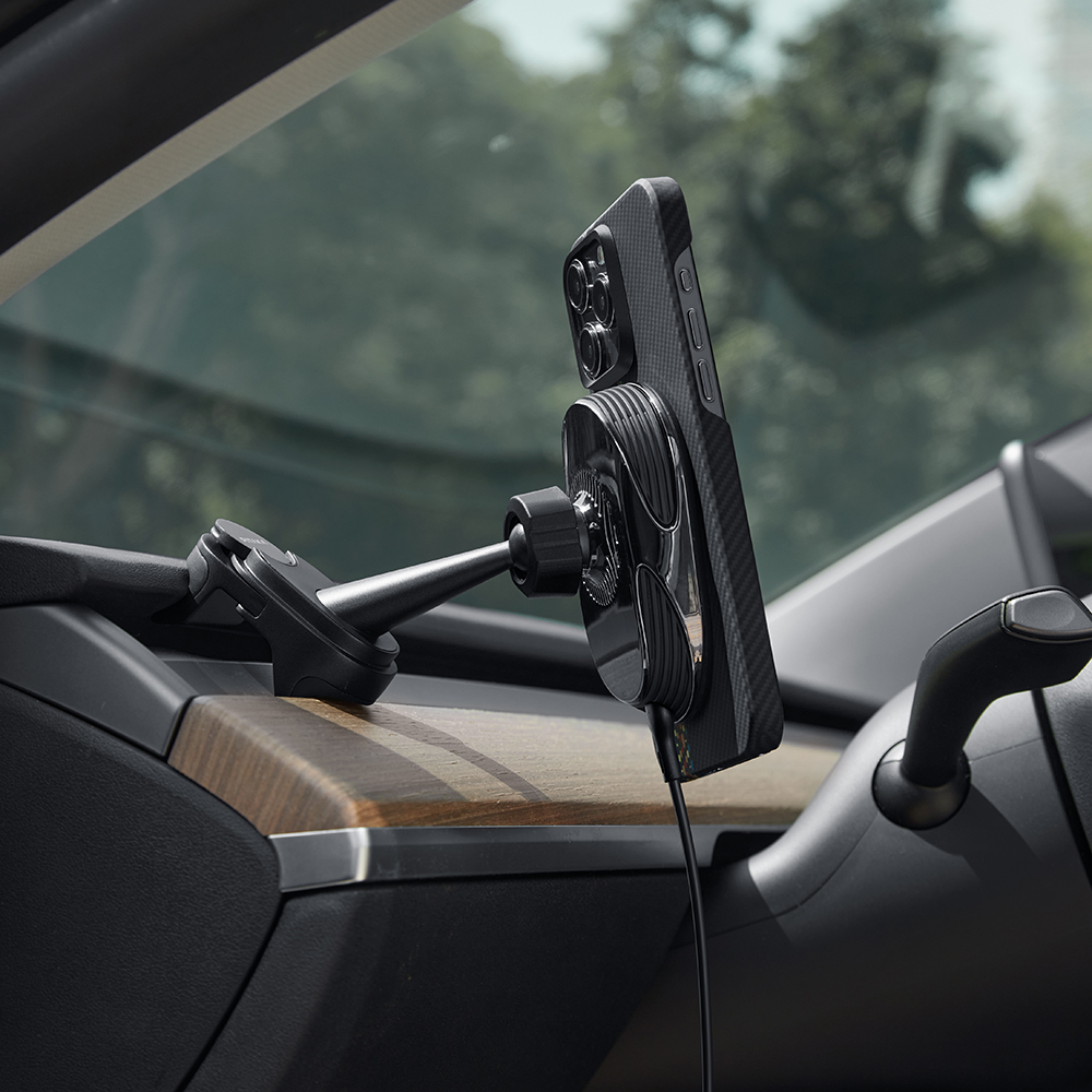 Pitaka MagEZ Pro 2 Magsafe Şarj Özellikli Qi2 Tesla Model Y ve Model 3 Uyumlu Aramid Fiber Araç Telefon Tutucu - 23