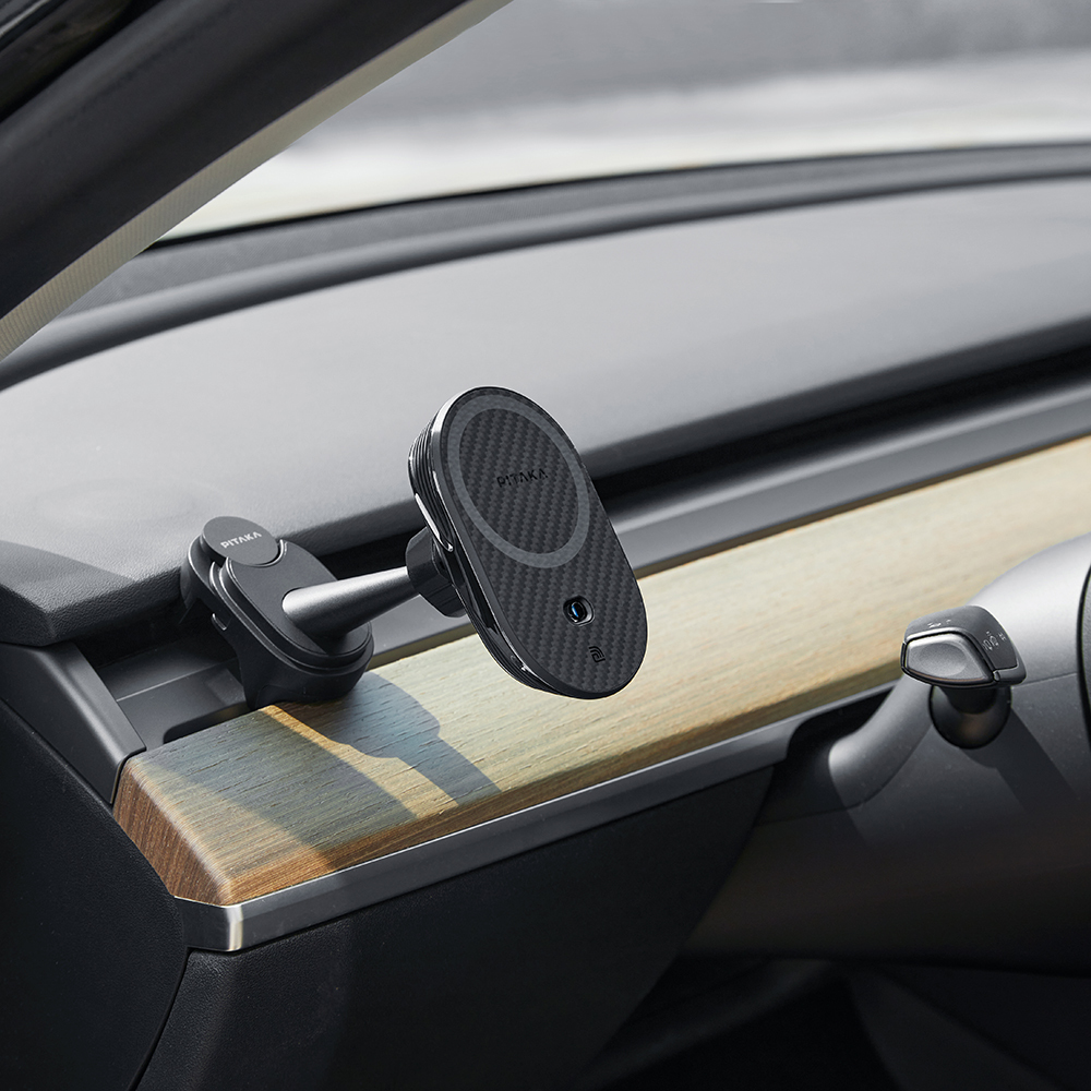 Pitaka MagEZ Pro 2 Magsafe Şarj Özellikli Qi2 Tesla Model Y ve Model 3 Uyumlu Aramid Fiber Araç Telefon Tutucu - 24