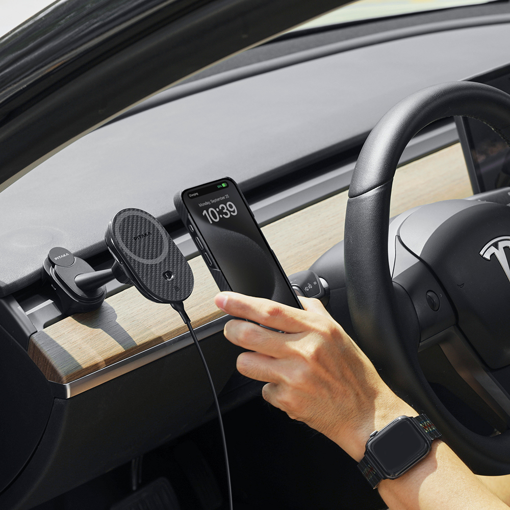 Pitaka MagEZ Pro 2 Magsafe Şarj Özellikli Qi2 Tesla Model Y ve Model 3 Uyumlu Aramid Fiber Araç Telefon Tutucu - 28