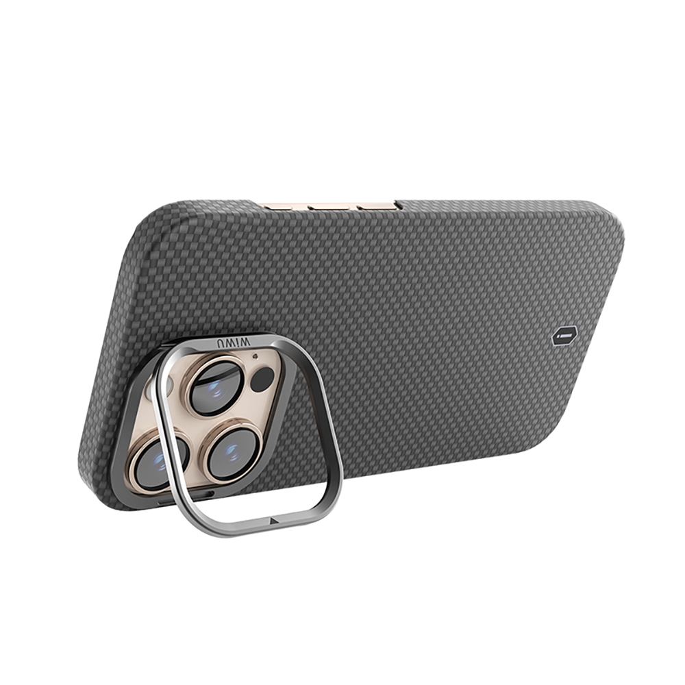 Apple iPhone 16 Pro Max Uyumlu Kılıf Wiwu DCC-208 Magsafe Şarj Özellikli Kamera Standlı Aramid Fiber Tasarım Kevlar Kapak - 1