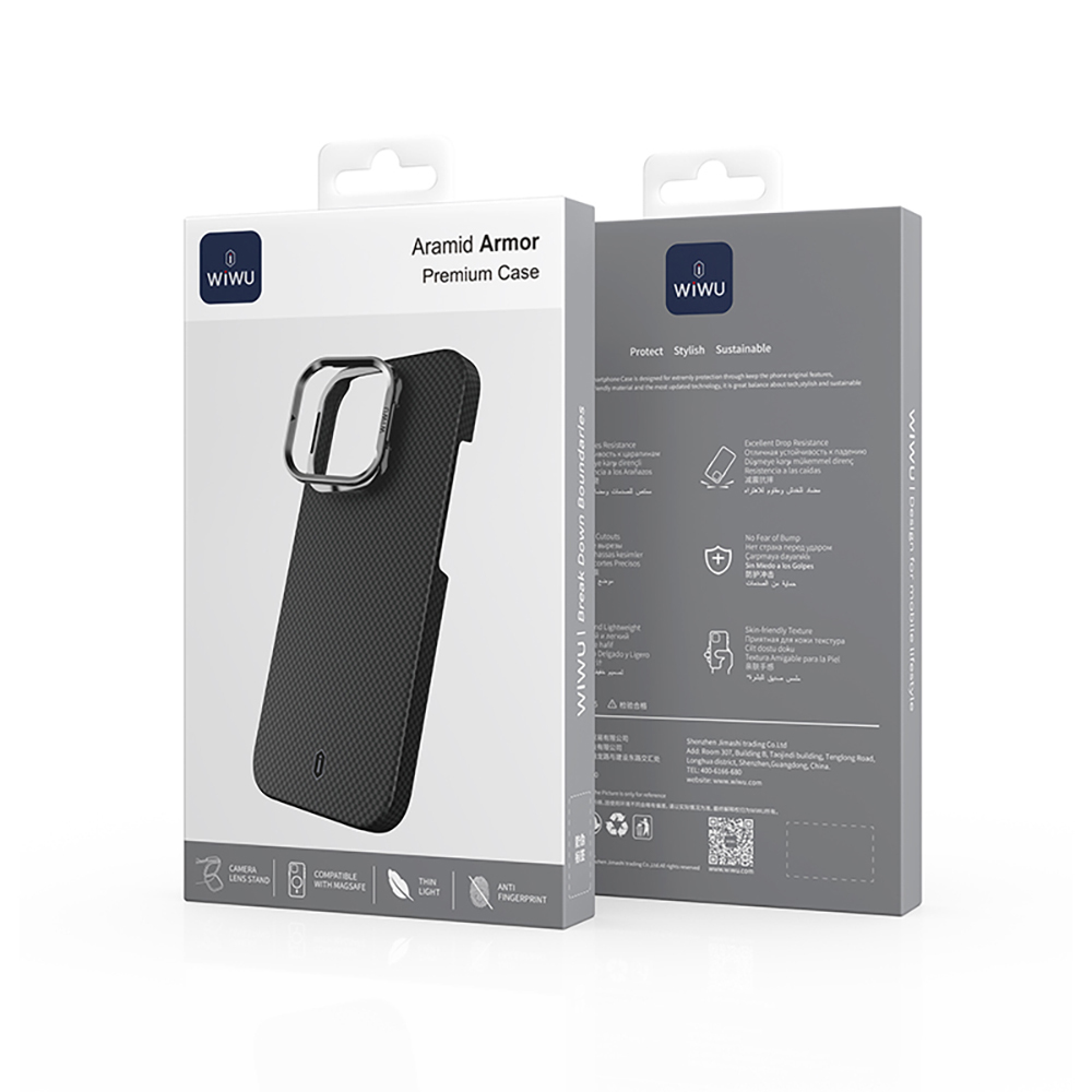 Apple iPhone 16 Pro Max Uyumlu Kılıf Wiwu DCC-208 Magsafe Şarj Özellikli Kamera Standlı Aramid Fiber Tasarım Kevlar Kapak - 7