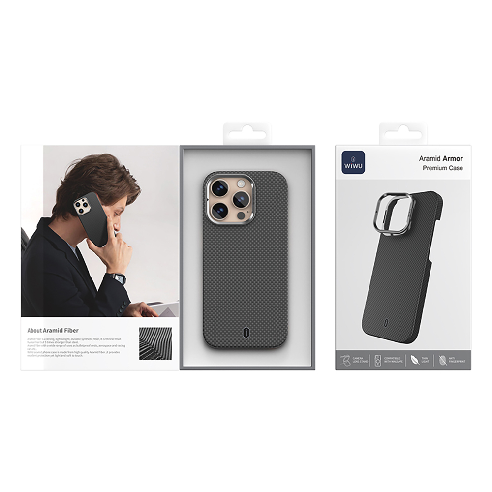 Apple iPhone 16 Pro Max Uyumlu Kılıf Wiwu DCC-208 Magsafe Şarj Özellikli Kamera Standlı Aramid Fiber Tasarım Kevlar Kapak - 8