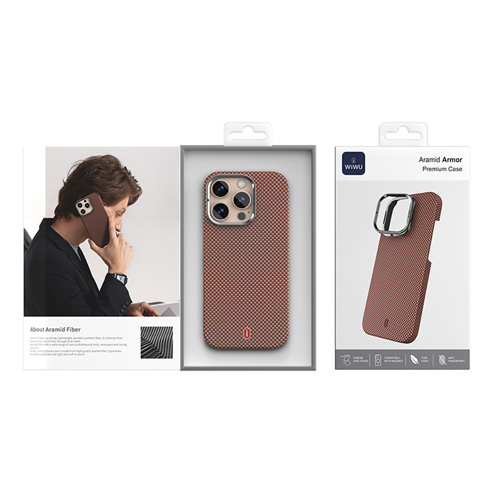 Apple iPhone 16 Pro Max Uyumlu Kılıf Wiwu DCC-208 Magsafe Şarj Özellikli Kamera Standlı Aramid Fiber Tasarım Kevlar Kapak - 24