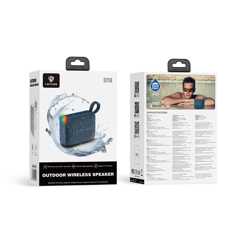 Lenyes S216 Su Geçirmez Özellikli RGB Işıklı Askılı Mini Bluetooth Speaker Hoparlör v5.3 - 5