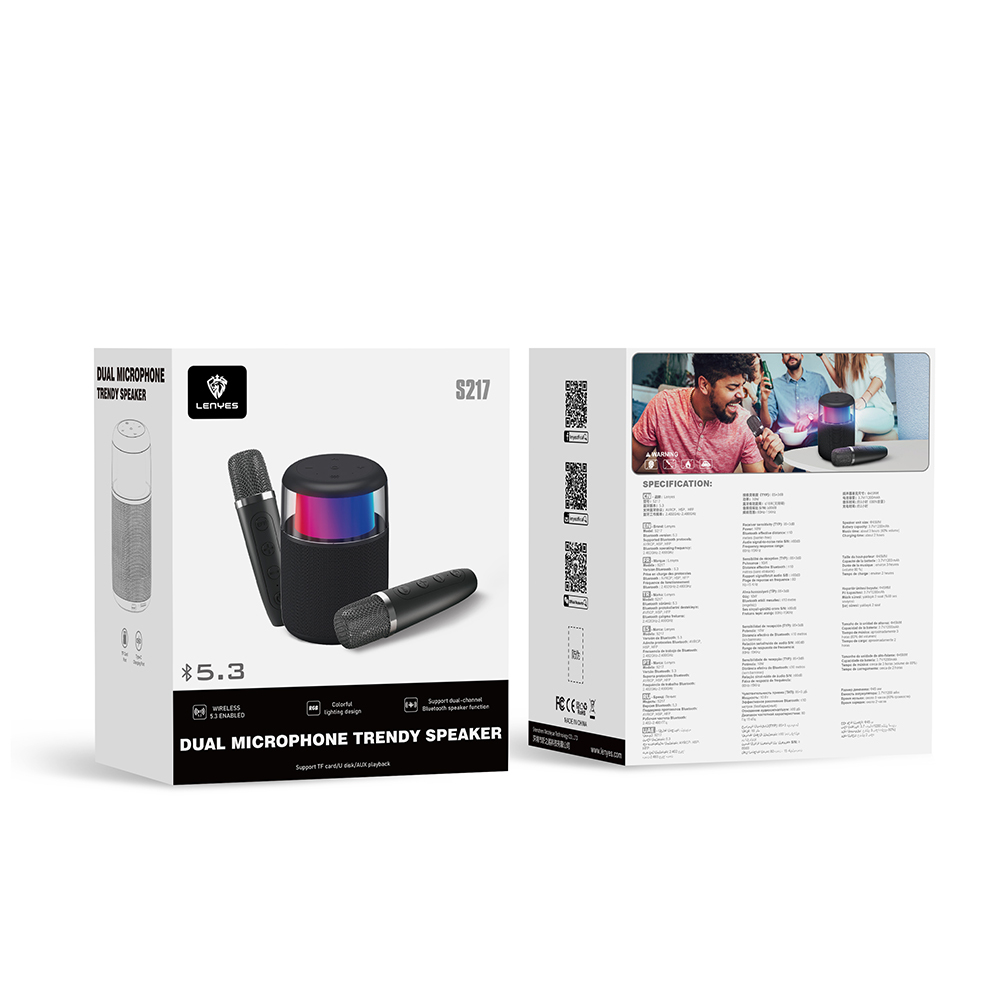 Lenyes S217 RGB Işıklı Karaoke Mikrofonlu Bluetooth Speaker Hoparlör v5.3 - 6