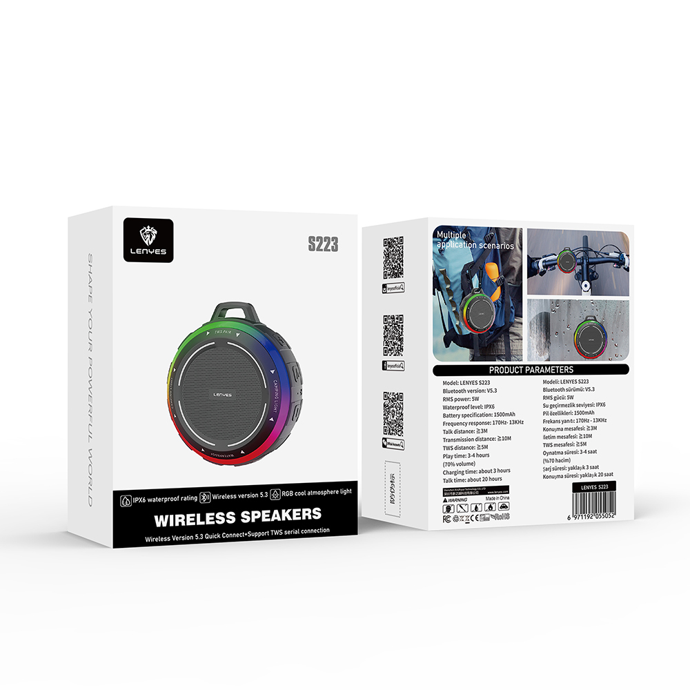 Lenyes S223 RGB Işıklı Askı Aparatlı Mini Bluetooth Speaker Hoparlör v5.3 - 7