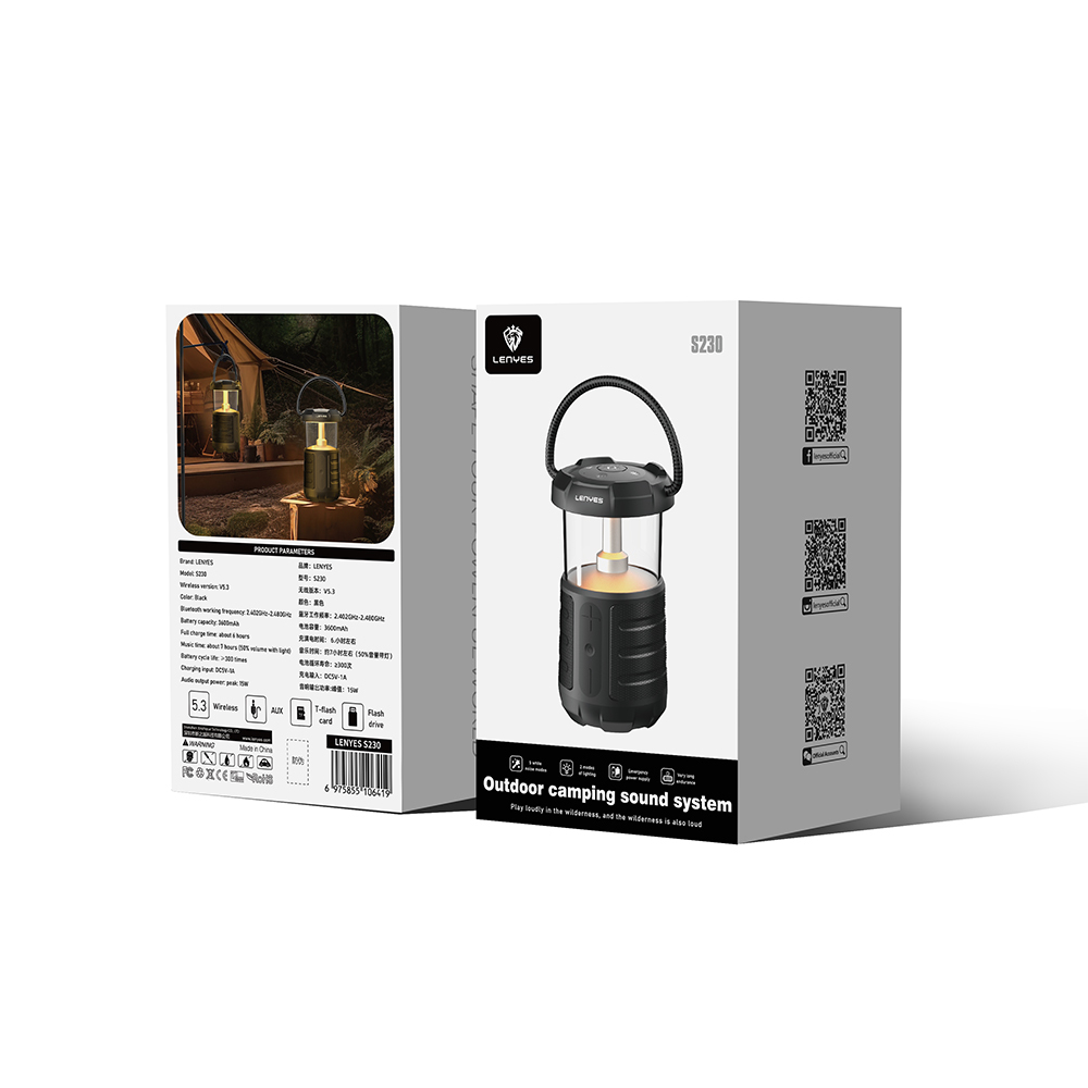 Lenyes S230 Kamp Gece Lambalı Bluetooth Speaker Hoparlör v5.3 - 5