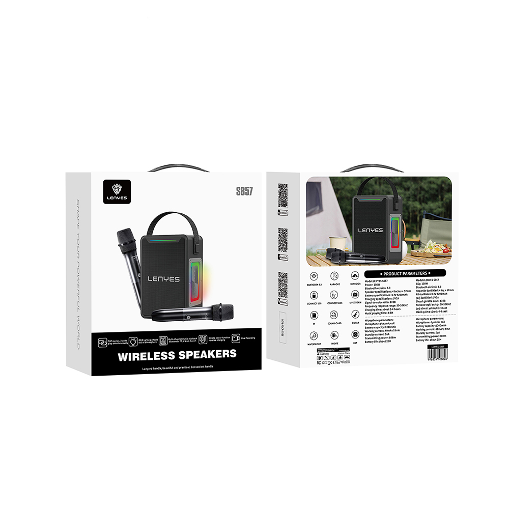 Lenyes S857 RGB Işıklı Çift Mikrofonlu Taşınabilir TWS Bluetooth Speaker Hoparlör v5.3 - 5