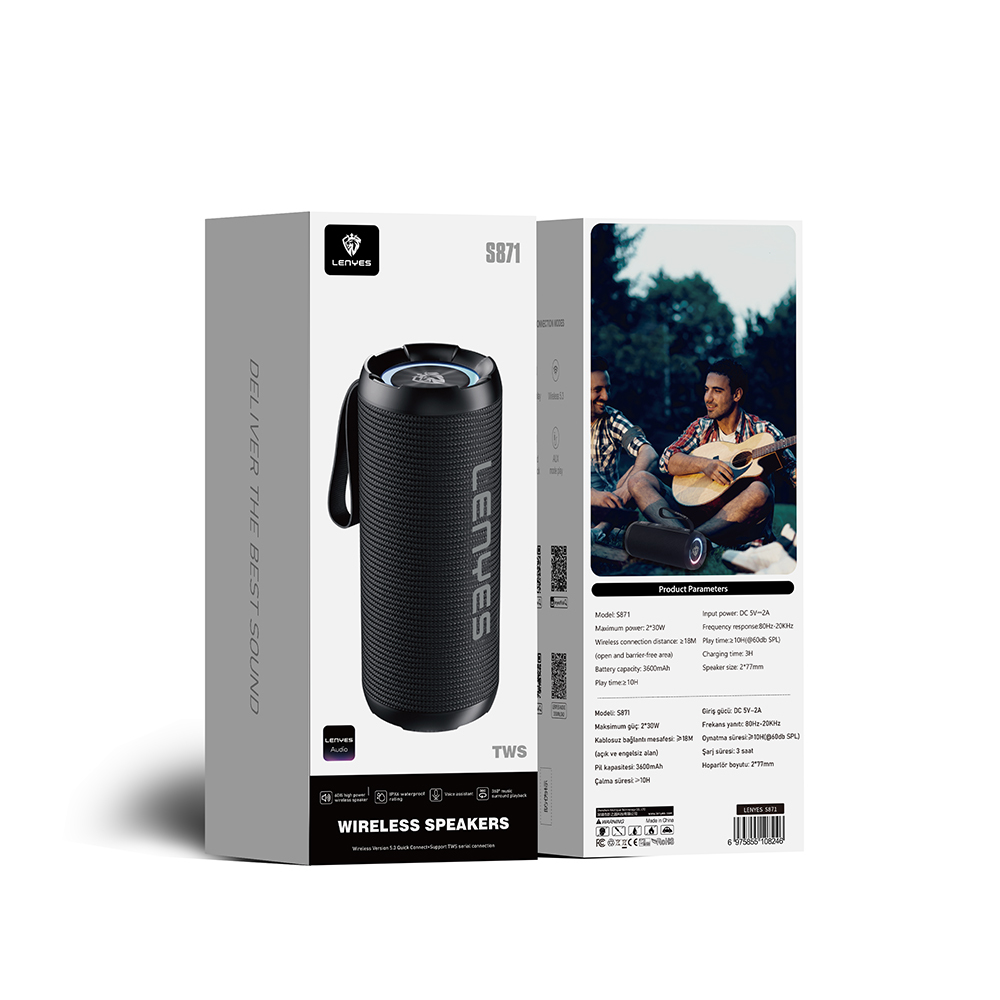 Lenyes S871 RGB Işıklı Taşınabilir Su Geçirmez TWS Bluetooth Hoparlör - 4