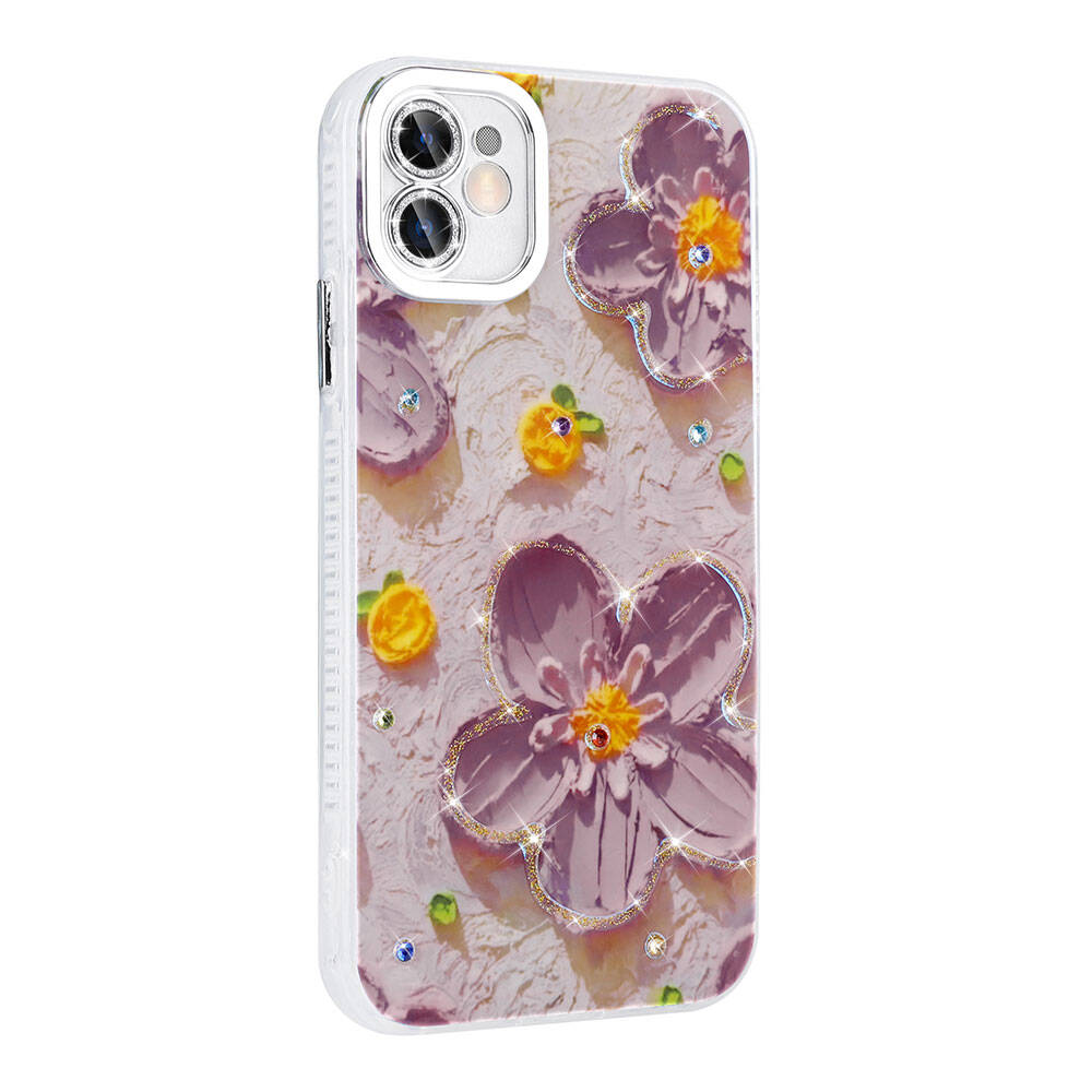 Apple iPhone 11 Uyumlu Kılıf Çiçek Desenli Parlak Taşlı Sert Silikon Zore Garden Kapak - 2