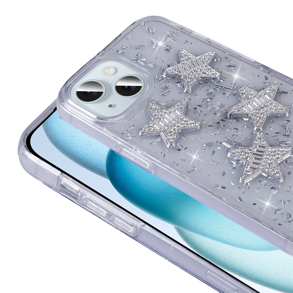 Apple iPhone 13 Uyumlu Kılıf Airbagli Simli Arka Yüzey Zore Işıltı Silikon Kapak - 5
