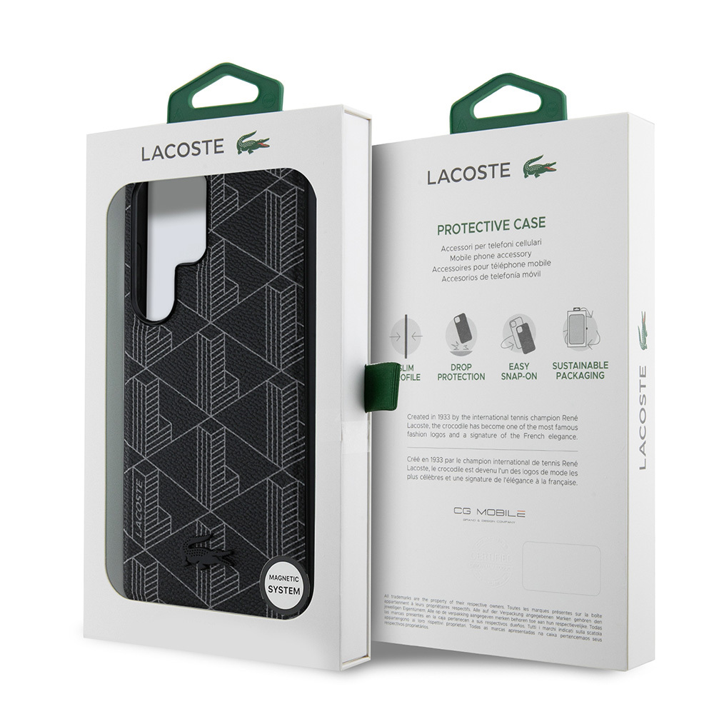 Samsung Galaxy S25 Ultra Uyumlu Kılıf Lacoste Orjinal Lisanslı Magsafe Şarj Özellikli PU Deri Görünümlü Karışık Monogram Desenli Kapak - 7