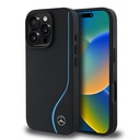 Apple iPhone 16 Pro Max Uyumlu Kılıf Mercedes Benz Orjinal Lisanslı Magsafe Şarj Özellikli 3D Metal Logolu Mavi Dikey Eğri Çizgili Deri Kapak - 6