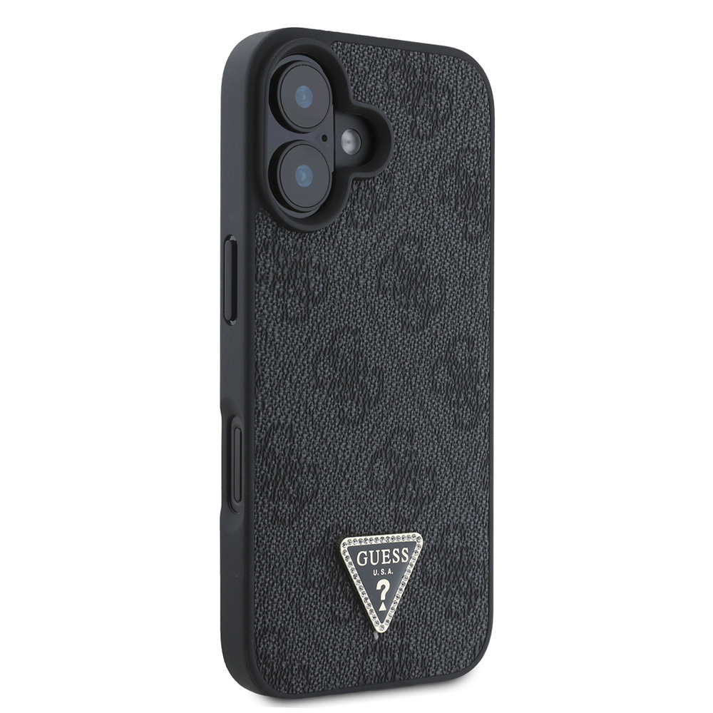 Apple iPhone 16 Uyumlu Kılıf Guess Orjinal Lisanslı PU Deri Taşlı Üçgen Logo 4G Desenli Strass Kapak - 10