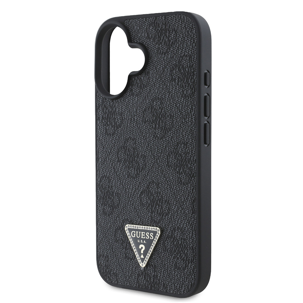 Apple iPhone 16 Uyumlu Kılıf Guess Orjinal Lisanslı PU Deri Taşlı Üçgen Logo 4G Desenli Strass Kapak - 12