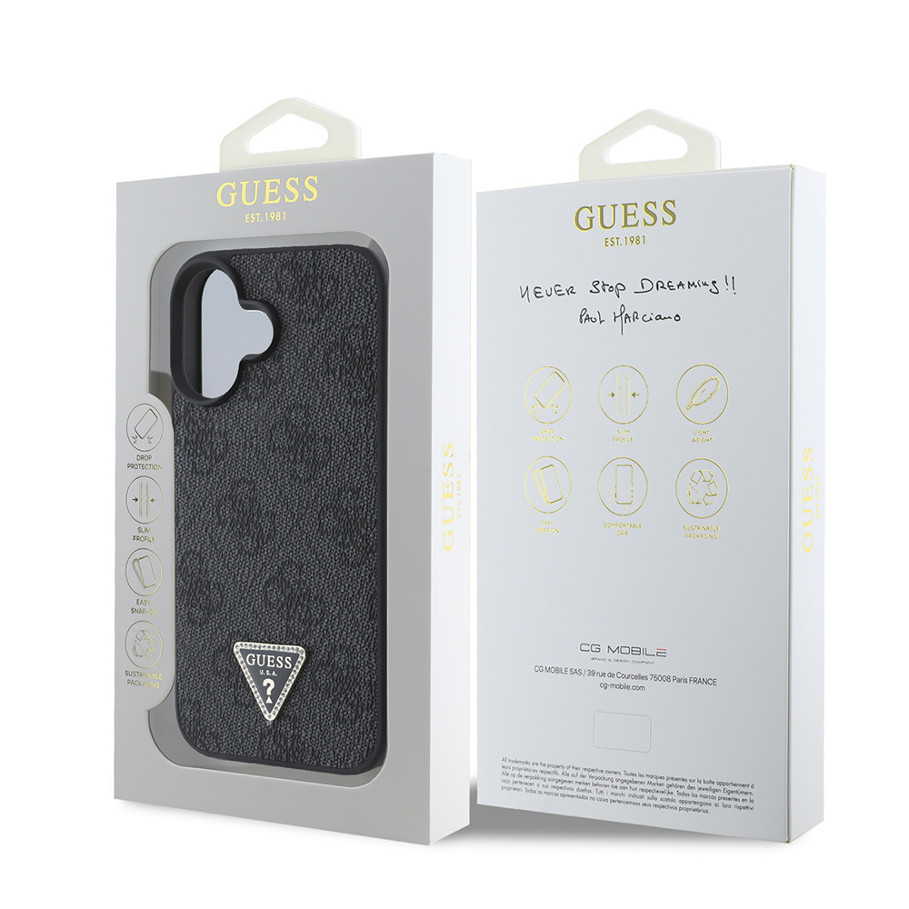 Apple iPhone 16 Uyumlu Kılıf Guess Orjinal Lisanslı PU Deri Taşlı Üçgen Logo 4G Desenli Strass Kapak - 14