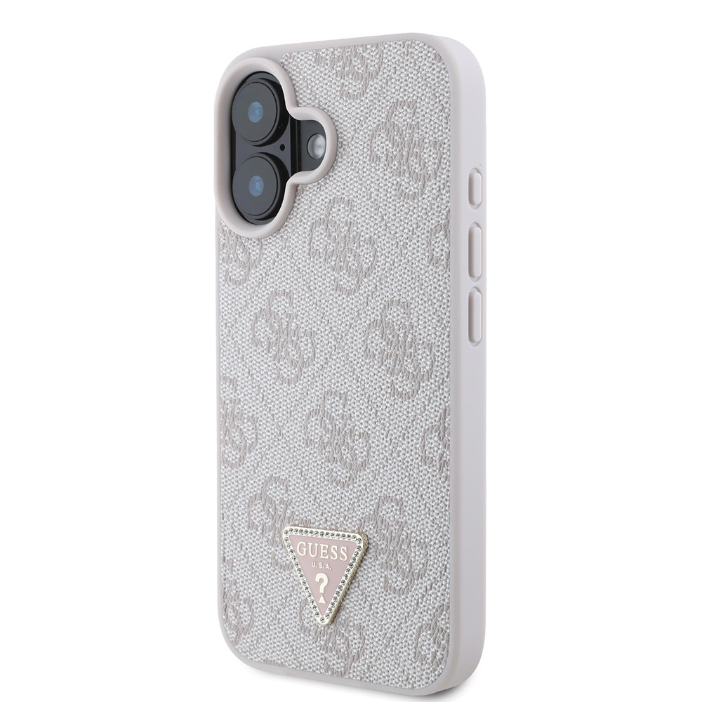 Apple iPhone 16 Uyumlu Kılıf Guess Orjinal Lisanslı PU Deri Taşlı Üçgen Logo 4G Desenli Strass Kapak - 16
