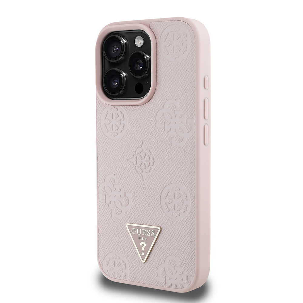 Apple iPhone 15 Pro Max Uyumlu Kılıf Guess Orjinal Lisanslı Magsafe Şarj Özellikli Sıcak Baskılı Üçgen Logolu PU Deri Peony Kapak - 22