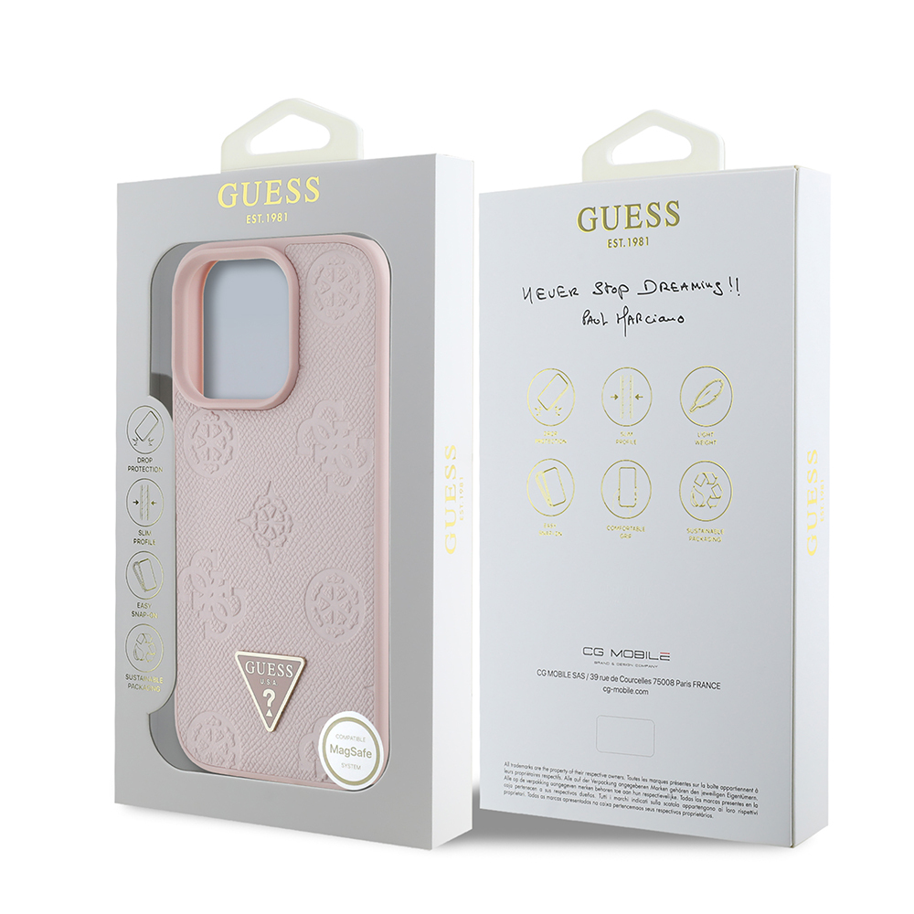 Apple iPhone 15 Pro Max Uyumlu Kılıf Guess Orjinal Lisanslı Magsafe Şarj Özellikli Sıcak Baskılı Üçgen Logolu PU Deri Peony Kapak - 28