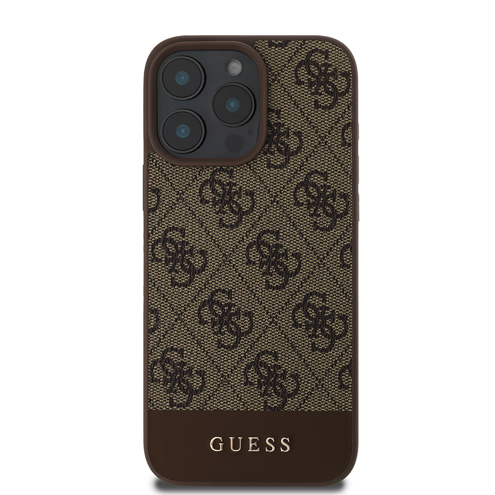Apple iPhone 16 Pro Max Uyumlu Kılıf Guess Orjinal Lisanslı PU Deri Şerit Logo Dizaynlı Kapak - 16