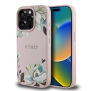 Apple iPhone 15 Pro Max Uyumlu Kılıf Guess Orjinal Lisanslı Magsafe Şarj Özellikli Taneli Çiçek Tasarımlı Metal Yazı Logolu Kapak - 15