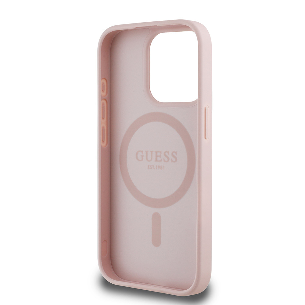 Apple iPhone 15 Pro Max Uyumlu Kılıf Guess Orjinal Lisanslı Magsafe Şarj Özellikli Taneli Çiçek Tasarımlı Metal Yazı Logolu Kapak - 20